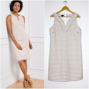 Talbots Sunlight Stripe Sleeveless Dress Beige White Size 10